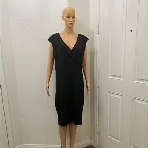 Torrid Black Sheath Midi Dress VNeck Slimming Ruched Waist Sleeveless Sz 18